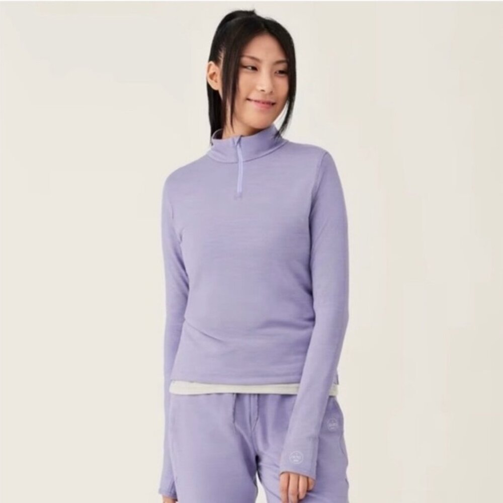 Allbirds Natural Run Mid Layer 1/4 zip top $98 Retail in Purple Hush Size XS